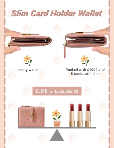 YINHEXI Women’s Wallet, Compact and Small RFID Blocking Bifold PU Leather Card Holder, Mini Purse with Coin Pocket for Ladies, Girls (Salmon) - Image 3