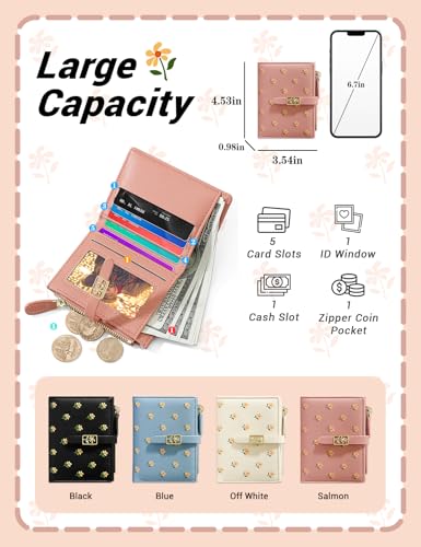 YINHEXI Women’s Wallet, Compact and Small RFID Blocking Bifold PU Leather Card Holder, Mini Purse with Coin Pocket for Ladies, Girls (Salmon) - Image 2