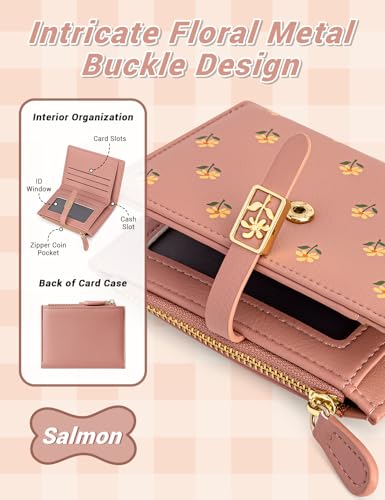 YINHEXI Women’s Wallet, Compact and Small RFID Blocking Bifold PU Leather Card Holder, Mini Purse with Coin Pocket for Ladies, Girls (Salmon) - Image 4