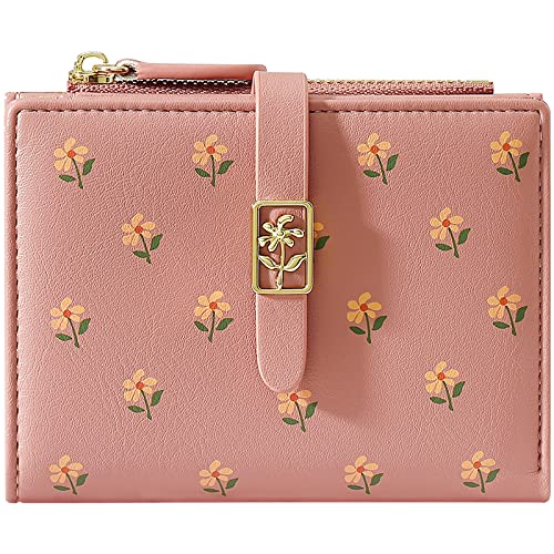 YINHEXI Women’s Wallet, Compact and Small RFID Blocking Bifold PU Leather Card Holder, Mini Purse with Coin Pocket for Ladies, Girls (Salmon) - Image 1