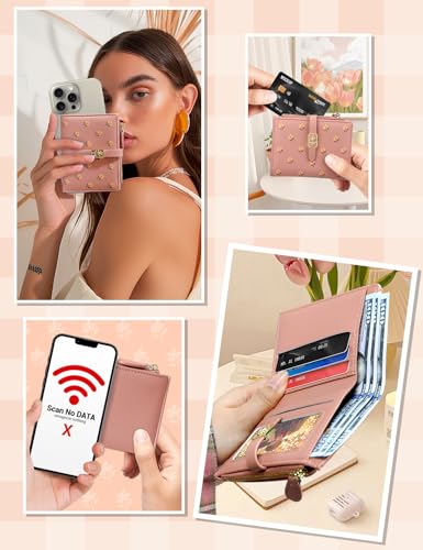 YINHEXI Women’s Wallet, Compact and Small RFID Blocking Bifold PU Leather Card Holder, Mini Purse with Coin Pocket for Ladies, Girls (Salmon) - Image 5