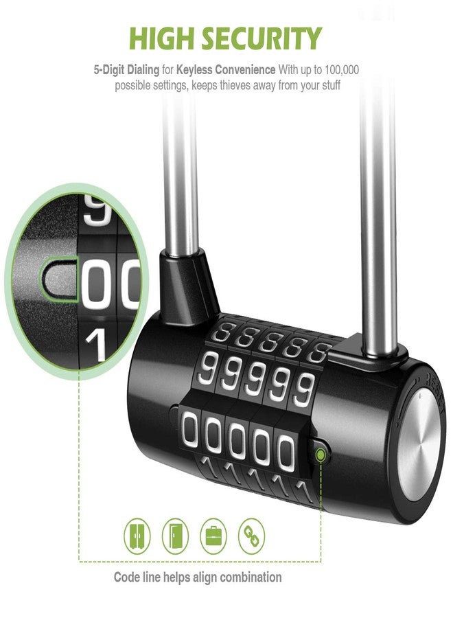 KeeKit 5 Digit Combination Padlock, 4.65 Inch Long Shackle Resettable Padlock, Lengthened Gym Lock Waterproof for School, Employee, Gym & Sports Locker, Gate, Case, Toolbox, Fence - Black - Image 5