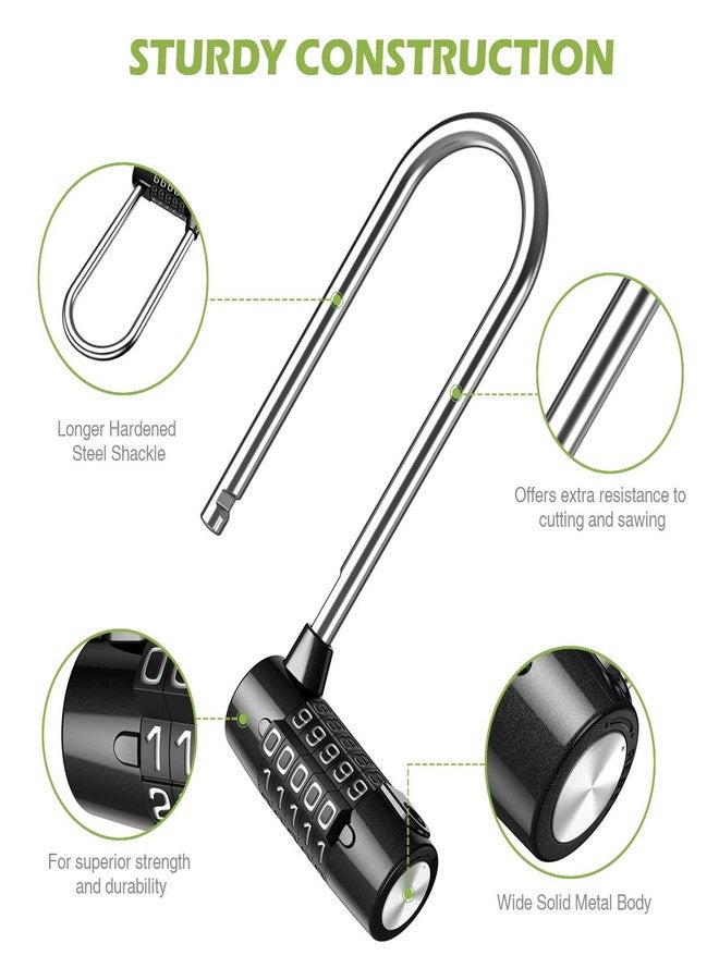 KeeKit 5 Digit Combination Padlock, 4.65 Inch Long Shackle Resettable Padlock, Lengthened Gym Lock Waterproof for School, Employee, Gym & Sports Locker, Gate, Case, Toolbox, Fence - Black - Image 3