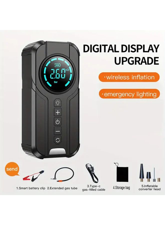 أسود 4 في 1 نفاخ إطارات يعمل بالبطارية مع شاشة LED وشحن USB - Image 5