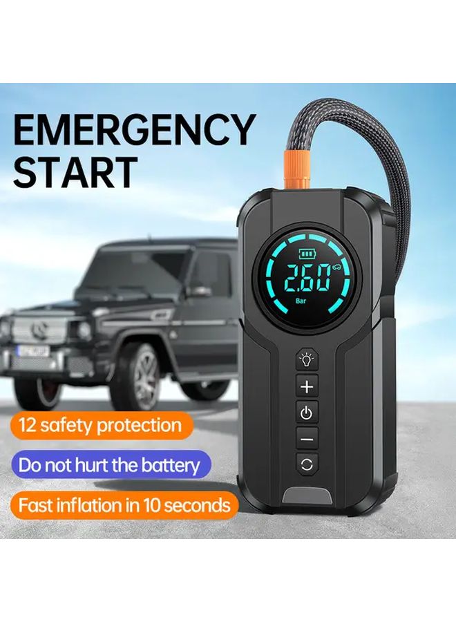 أسود 4 في 1 نفاخ إطارات يعمل بالبطارية مع شاشة LED وشحن USB - Image 1