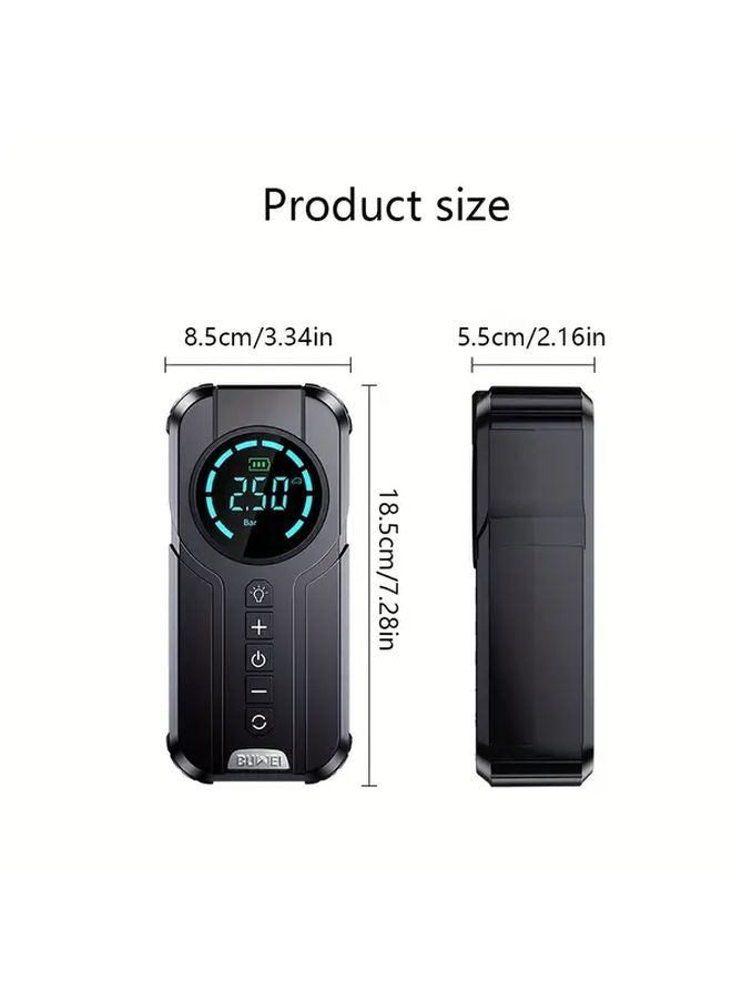 أسود 4 في 1 نفاخ إطارات يعمل بالبطارية مع شاشة LED وشحن USB - Image 2