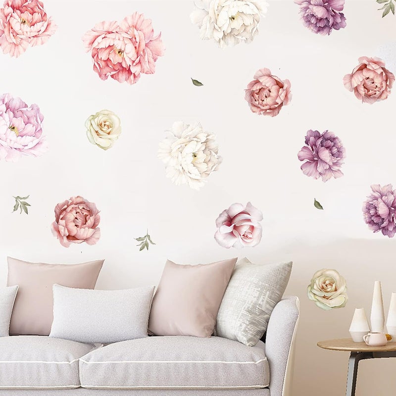 iinuu Large Floral Wall Decals 15 Peonies Flower Set Stickers for Bedroom Living Room Nursery Elegant Floral Decals for Home Decor Boho Botanical Style - Image 4
