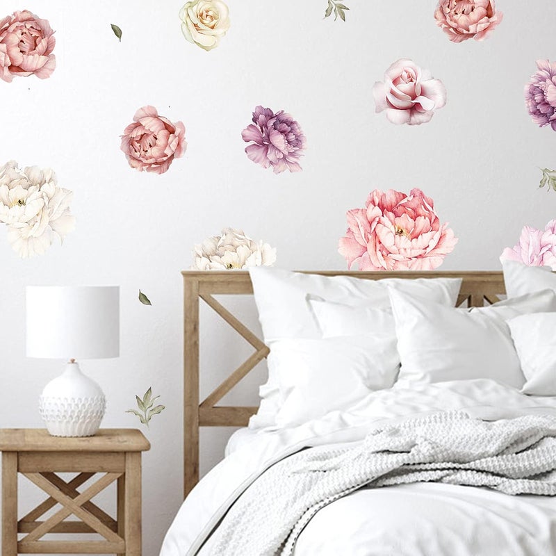 iinuu Large Floral Wall Decals 15 Peonies Flower Set Stickers for Bedroom Living Room Nursery Elegant Floral Decals for Home Decor Boho Botanical Style - Image 5