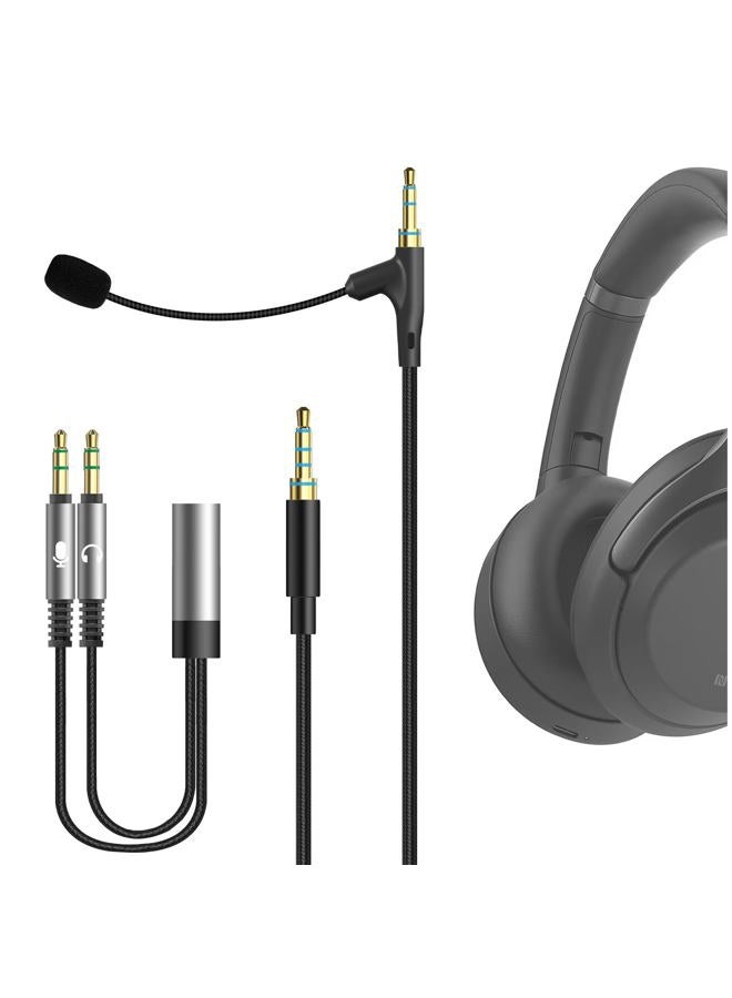 Geekria Boom Mic Headphones Cable Compatible with Sony WH-1000XM6 WH-1000XM5 WH-1000XM4 ULT Wear, 3.5mm Jack Nylon Braided Replacement Cord with Boom Microphone for Gaming & Meeting (5.6ft) - Image 1