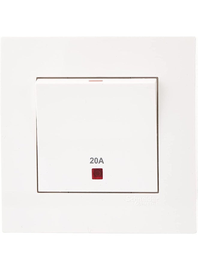Schneider Electric Kb31D20Ner Vivace White 20A 250V 1 Gang Double Pole Switch With Neon And Earth/Water Heater