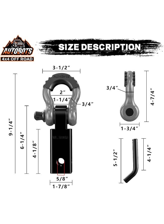 AUTOBOTS Tow Hitch Receiver 2", 45,000 Lbs Break Strength Heavy Duty Receiver With 5/8" Screw Pin, 3/4 Shackle, Towing Accessories For Vehicle Recovery Off-Road 2R-Gray-Black-1 - Image 4
