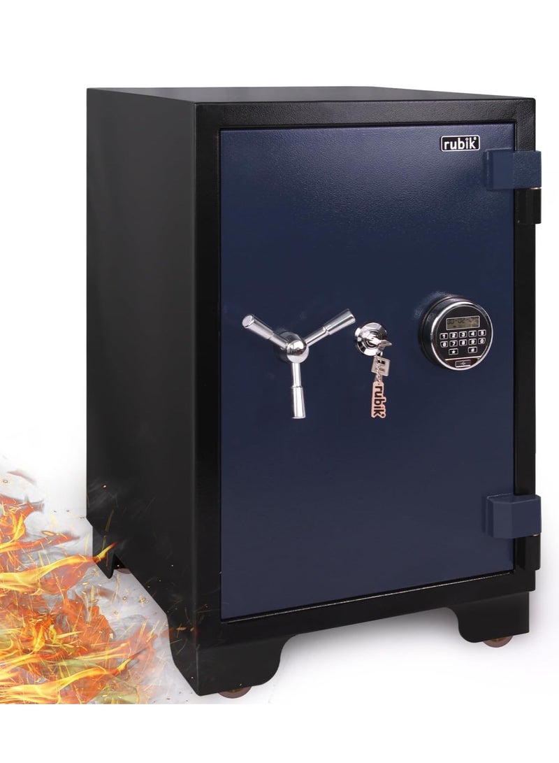 Rubik Fireproof Safe Box Large 150kg, Digital & Key Lock Operated, 2 Hours Fire Rated Safety Locker, RBDF-780 (Black/Blue) - Image 1