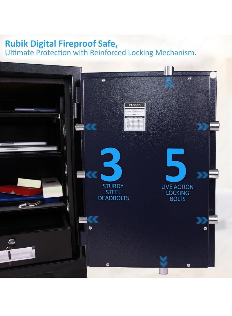 Rubik Fireproof Safe Box Large 150kg, Digital & Key Lock Operated, 2 Hours Fire Rated Safety Locker, RBDF-780 (Black/Blue) - Image 2