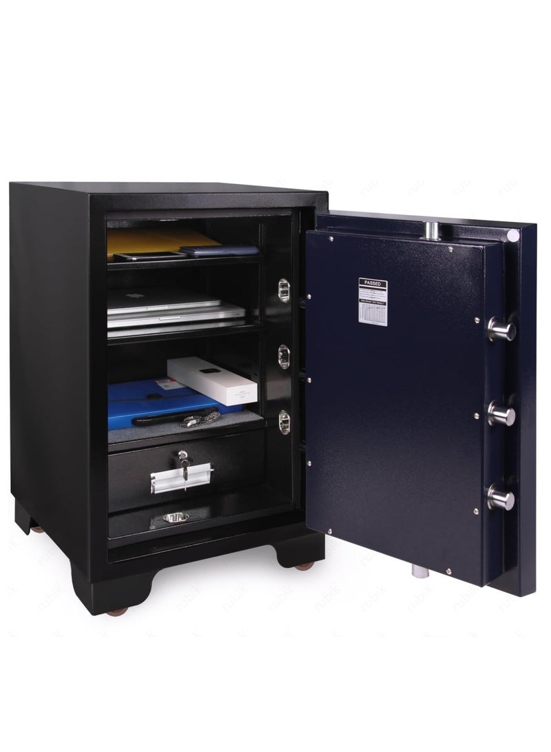 Rubik Fireproof Safe Box Large 150kg, Digital & Key Lock Operated, 2 Hours Fire Rated Safety Locker, RBDF-780 (Black/Blue) - Image 3