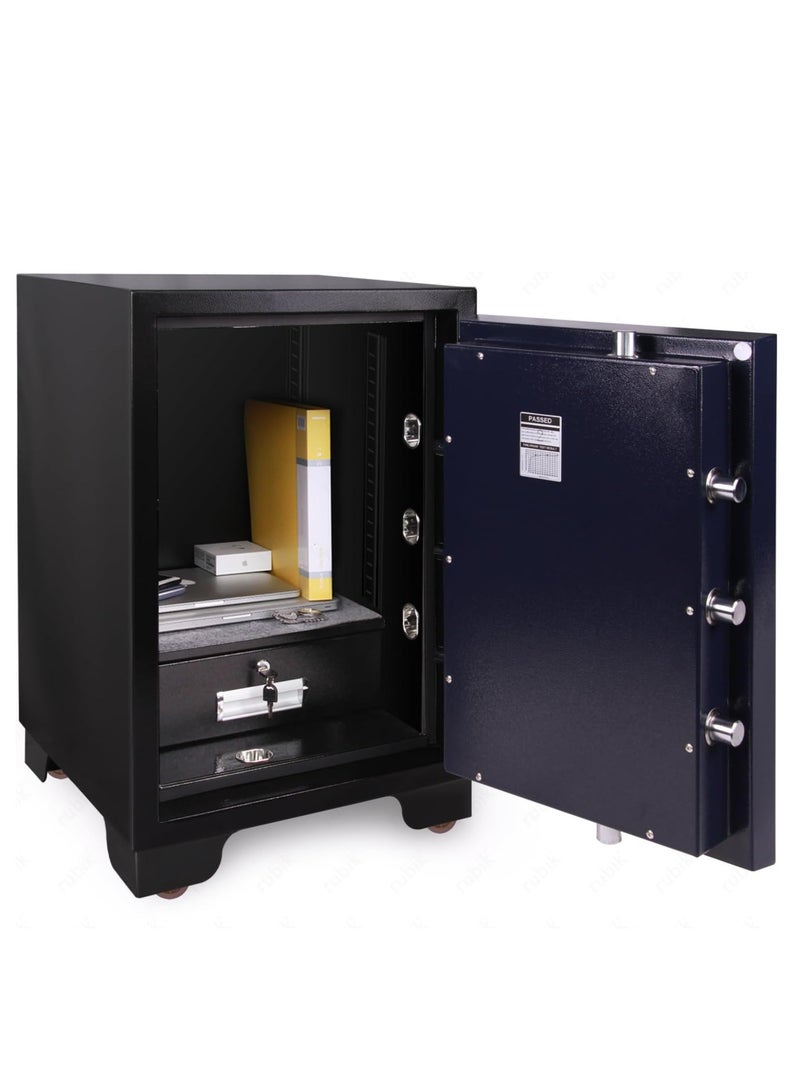 Rubik Fireproof Safe Box Large 150kg, Digital & Key Lock Operated, 2 Hours Fire Rated Safety Locker, RBDF-780 (Black/Blue) - Image 4