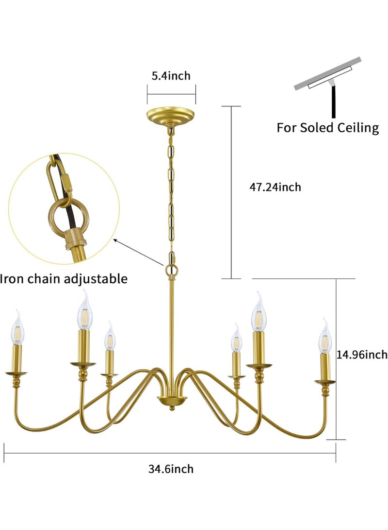 Jorunb 6 Light Chandelier,Contemporary Light Fixture for Dining Room, Sleek Gold Chandelier suitable for Elegant Areas, Hanging Ceiling Light for Farmhouse Style in Living Room, Kitchen, and Bedroom - Image 2