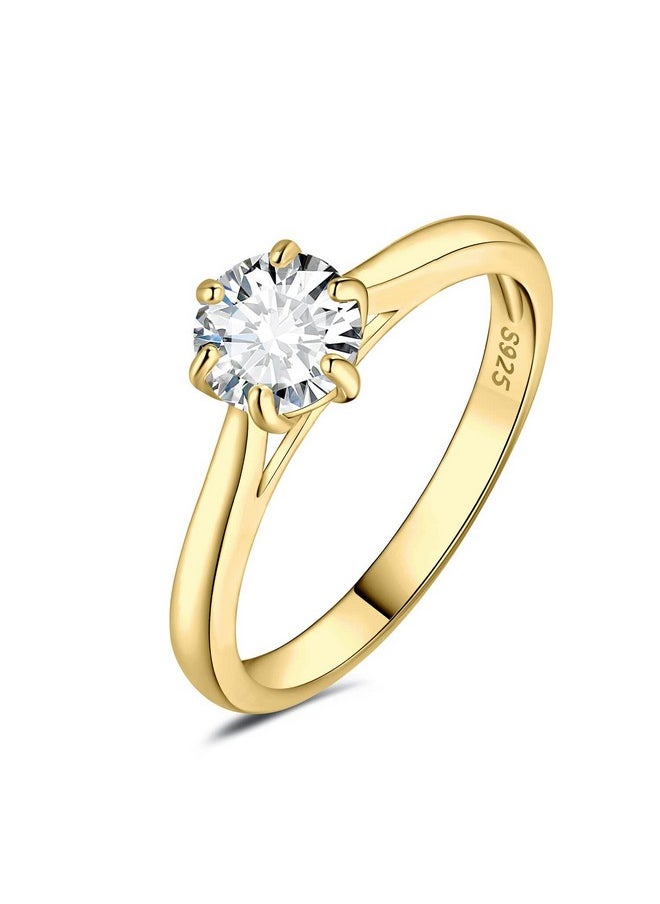 JewelryPalace - Classic 0.5Ct Round Cut Moissanite Solitaire Engagement Rings For Women, 14K Yellow Gold Plated 925 Sterling Silver Promise Ring For Her, Simulated Diamond Anniversary Wedding Rings 6 - Image 1