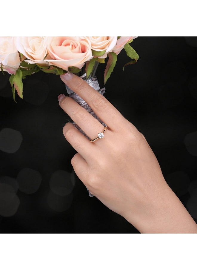JewelryPalace - Classic 0.5Ct Round Cut Moissanite Solitaire Engagement Rings For Women, 14K Yellow Gold Plated 925 Sterling Silver Promise Ring For Her, Simulated Diamond Anniversary Wedding Rings 6 - Image 1