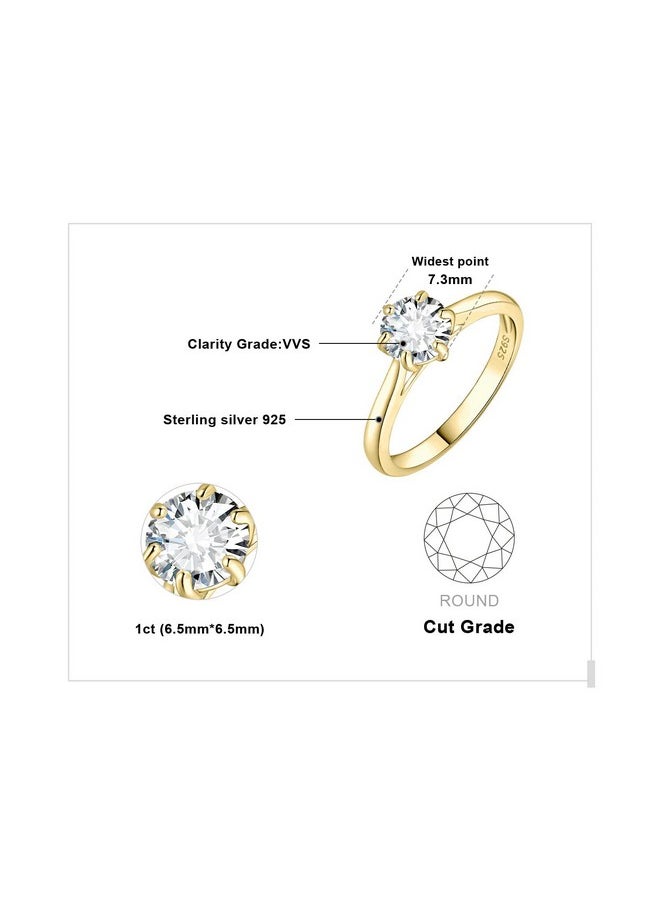 JewelryPalace - Classic 0.5Ct Round Cut Moissanite Solitaire Engagement Rings For Women, 14K Yellow Gold Plated 925 Sterling Silver Promise Ring For Her, Simulated Diamond Anniversary Wedding Rings 6 - Image 1