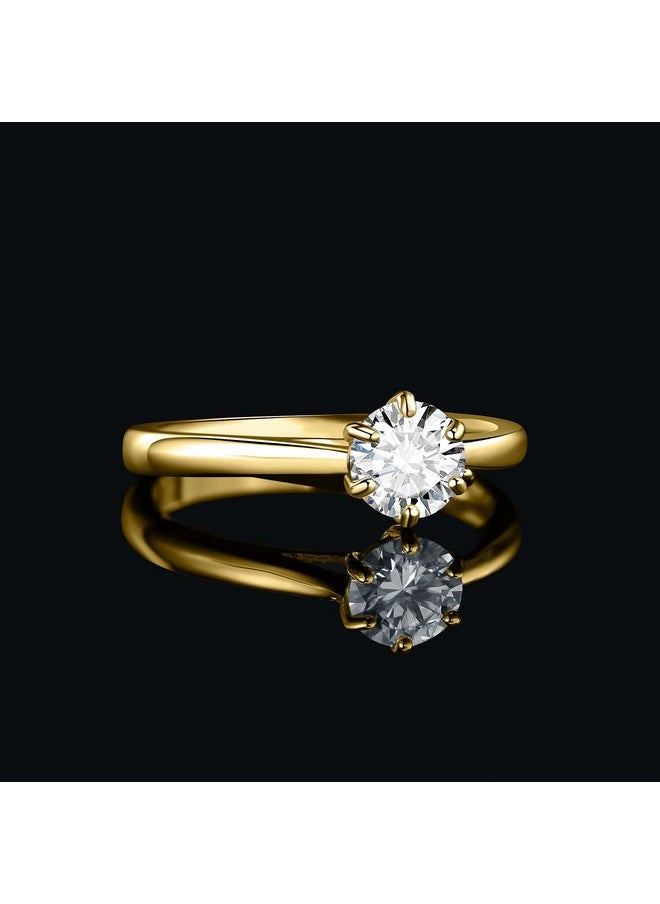 JewelryPalace - Classic 0.5Ct Round Cut Moissanite Solitaire Engagement Rings For Women, 14K Yellow Gold Plated 925 Sterling Silver Promise Ring For Her, Simulated Diamond Anniversary Wedding Rings 6 - Image 1
