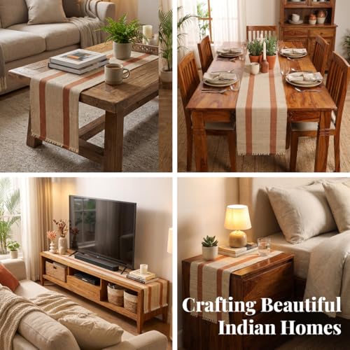 Peepul Tree Handmade Table Runner-6 Seater| Natural Grass Table Runner for Coffee & Centre Table | Non-Slippery | Heat-Resistant |12" x 72"Inch | Rust & Off White | Home Decor Gift Items - Image 3