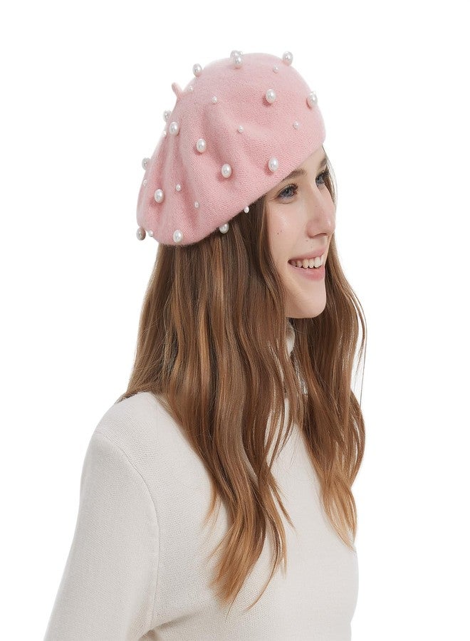 ZARSIO Women Beret Pearl Elegant Sweet Artist French Style Beret Beanie Cap (Pink) - Image 5