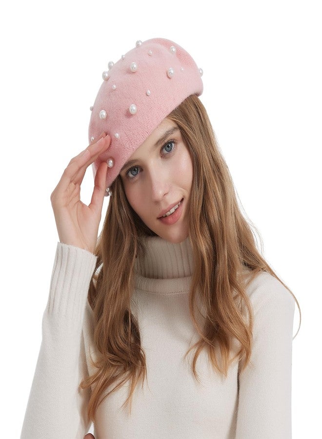 ZARSIO Women Beret Pearl Elegant Sweet Artist French Style Beret Beanie Cap (Pink) - Image 4