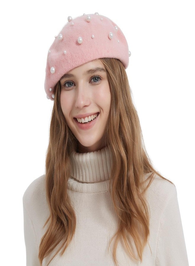 ZARSIO Women Beret Pearl Elegant Sweet Artist French Style Beret Beanie Cap (Pink) - Image 3