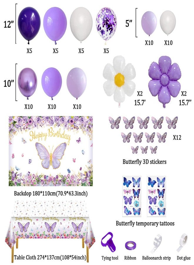 7CDXD Butterfly Party Decorations, Girls Birthday Themes Decorations with Purple Balloon Arch Kit Butterfly Photography Backdrop Banner and Tablecloth for Girls Women Butterfly Birthday Decor - Image 2