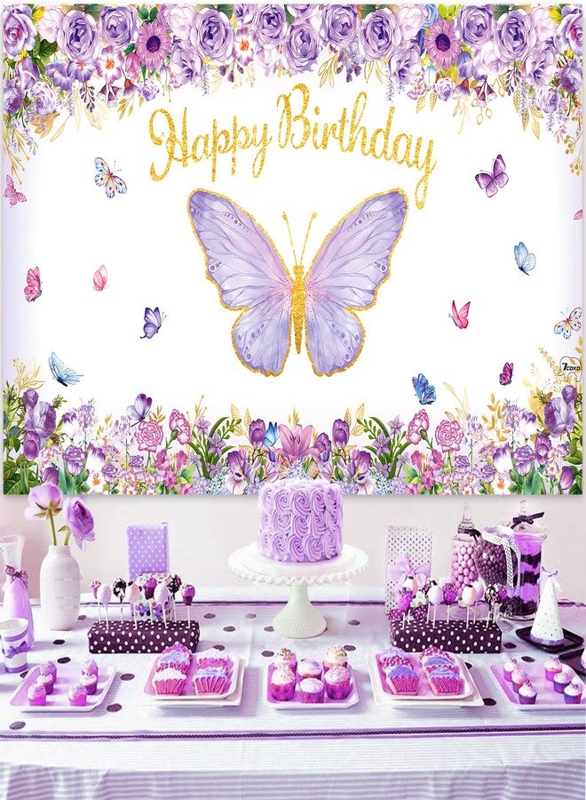 7CDXD Butterfly Party Decorations, Girls Birthday Themes Decorations with Purple Balloon Arch Kit Butterfly Photography Backdrop Banner and Tablecloth for Girls Women Butterfly Birthday Decor - Image 4