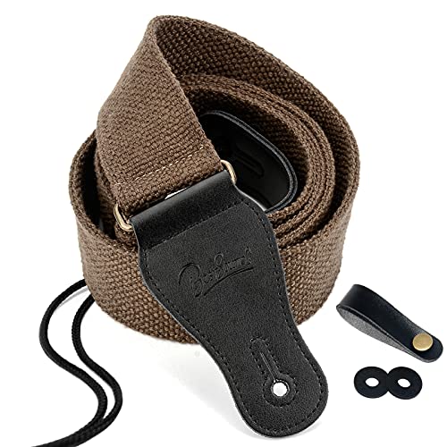 BestSounds Guitar Strap 100% Soft Cotton Genuine Leather Ends Strap for Acoustic Guitar, Electric Guitar, Bass & Mandolins (Coffee) - Image 1