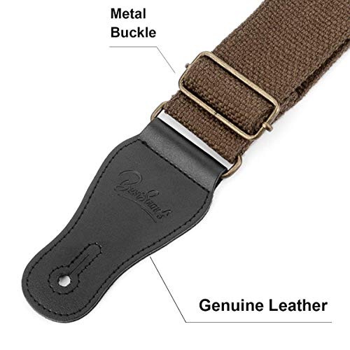 BestSounds Guitar Strap 100% Soft Cotton Genuine Leather Ends Strap for Acoustic Guitar, Electric Guitar, Bass & Mandolins (Coffee) - Image 3