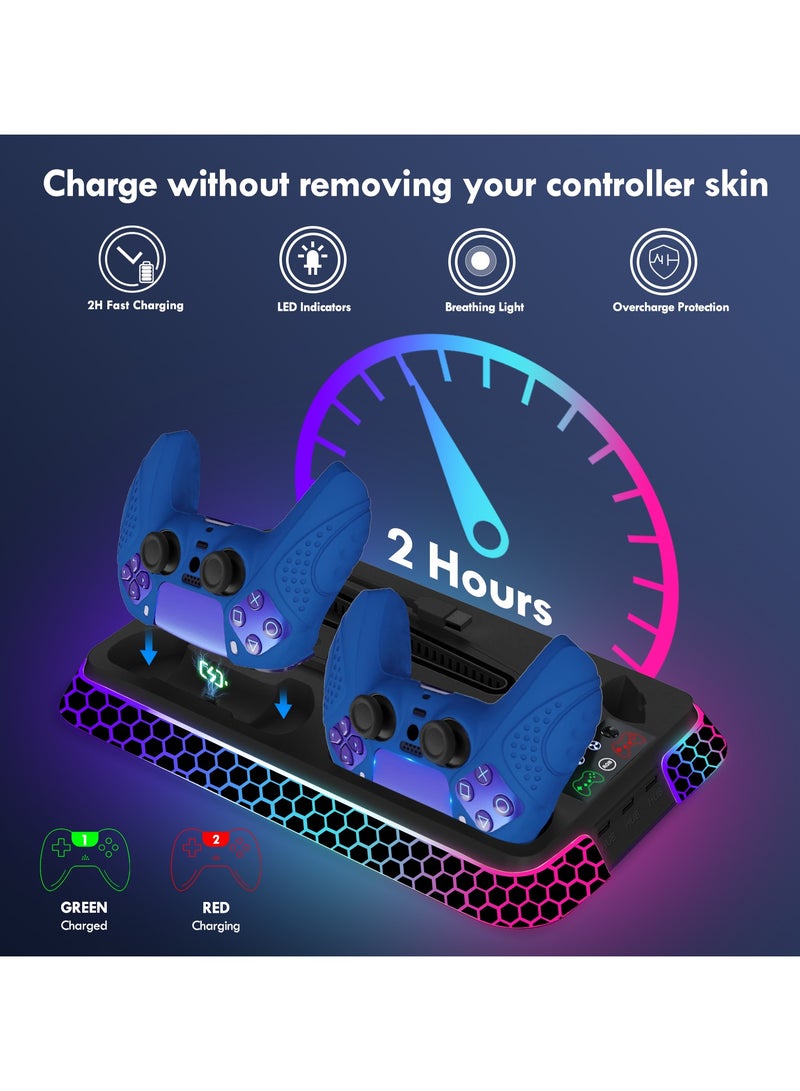 PS5/Pro/Slim Cooling Station with RGB Lights, PS5 Stand Accessories with Silent 3-Level Cooling Fans, Dual Controller Charger and 3 USB Hubs  - Image 5