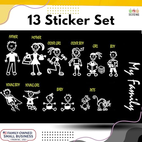 TOTOMO 13 Stick Figure My Family Car Stickers (Style#2) with Pet Dog Cat Family Car Decal Sticker for Windows Bumper - Image 2