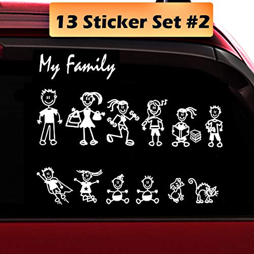 TOTOMO 13 Stick Figure My Family Car Stickers (Style#2) with Pet Dog Cat Family Car Decal Sticker for Windows Bumper - Image 1