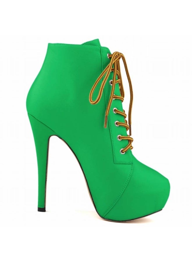 Loquat Autumn/Winter Platform Ultra High Stiletto Lace-Up Boots 14cm Dark Green  - Image 2