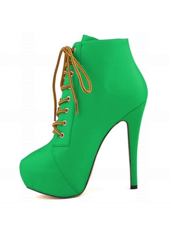 Loquat Autumn/Winter Platform Ultra High Stiletto Lace-Up Boots 14cm Dark Green  - Image 1