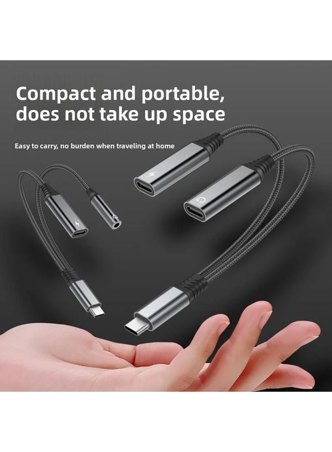 Black Double C Type USB C to Dual 35mm Headset Adapter for Live Streaming Gamers - Image 2