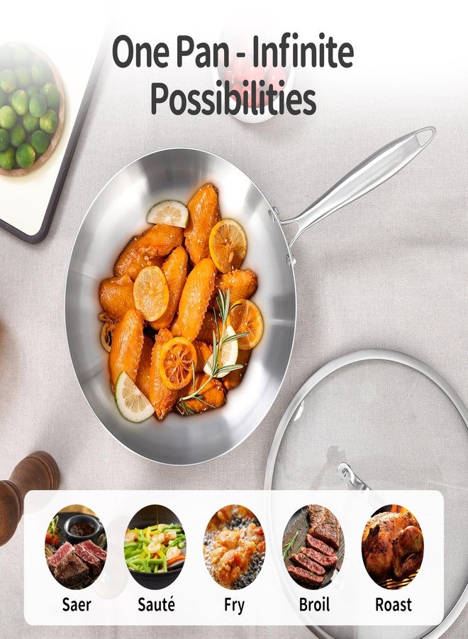 LOLYKITCH طقم مقلاة من الفولاذ المقاوم للصدأ ثلاثي الطبقات من LOLYKITCH، مقاس 8.5-10 بوصة، مع غطاء، مناسب للطهي على المواقد الحثية، آمن للاستخدام في غسالة الصحون والفرن - Image 4