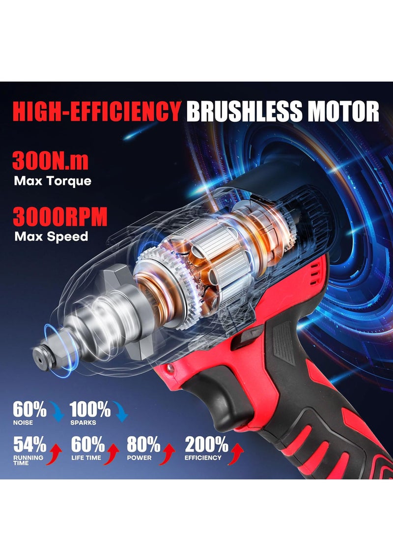 ELIKLIV ELIKLIV 600N.m Cordless Impact Wrench,  Electric Impact Gun, High Torque Brushless Impact Wrench w/ 2x 4.0Ah Battery, Fast Charger & 5 Sockets for Car Lawn Mower  - Image 3