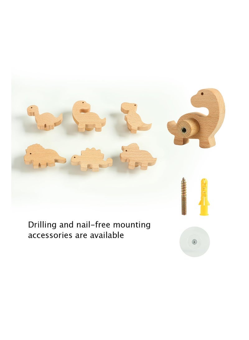 Wooden Wall Hook, ecorative Wall Hooks Nursery Wall Hooks Dinosaur Coat Hooks Natural Wood Hooks Kids Room Hooks Creative Wall Hooks for Nursery Classroom Bedroom Playroom Living Room Decorations - Image 2