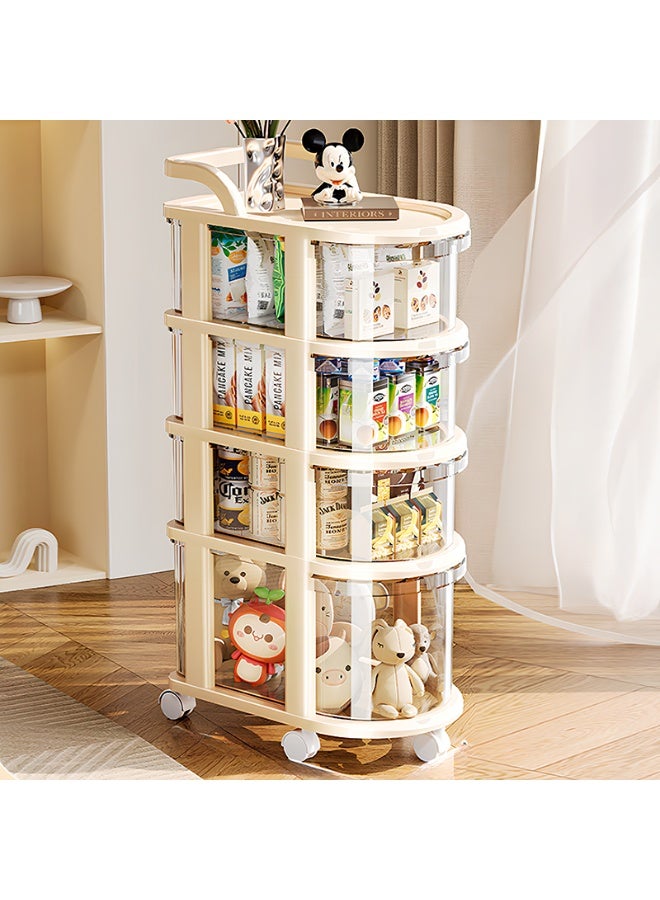 Noon East 4-Tier Shelf with Visible Drawer and Wheels, Multifunctional Storage Organizer Cart for Kitchen Bedroom Living room & Bathroom, 24.2 x 36 x 80 cm, Cream - Image 1