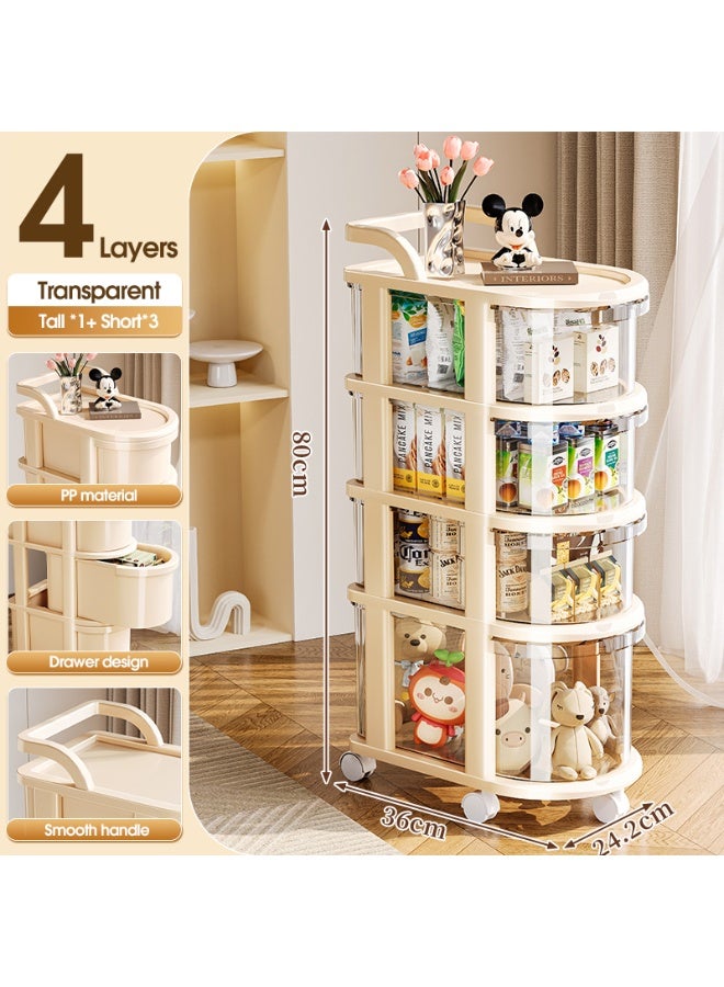 Noon East 4-Tier Shelf with Visible Drawer and Wheels, Multifunctional Storage Organizer Cart for Kitchen Bedroom Living room & Bathroom, 24.2 x 36 x 80 cm, Cream - Image 2