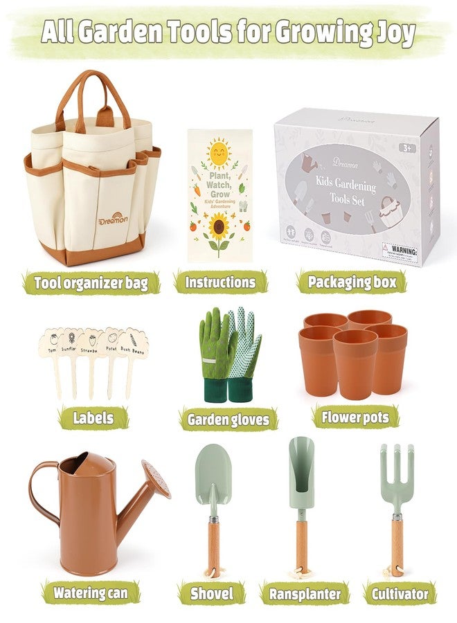 Dreamon Gardening Set Toys for Kids, Quality Garden Tool Kit Includes Tote Bag, Gloves, Shovel, Rake, Cultivator, Watering Can, STEM Learning Outdoor Gifts for Kids Toddlers - Image 3