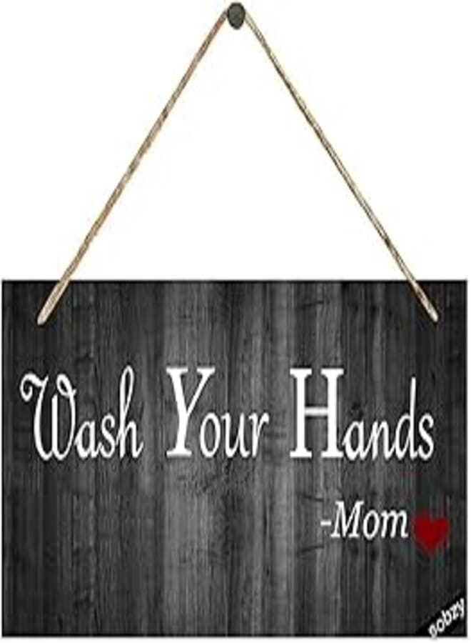 Generic Sobzy Family Rules Sign,Wash Your Hands Love Mom Signs,Rustic Wooden Sign,Bathroom Decor Kitchen Decor Kitchen Wall Art 