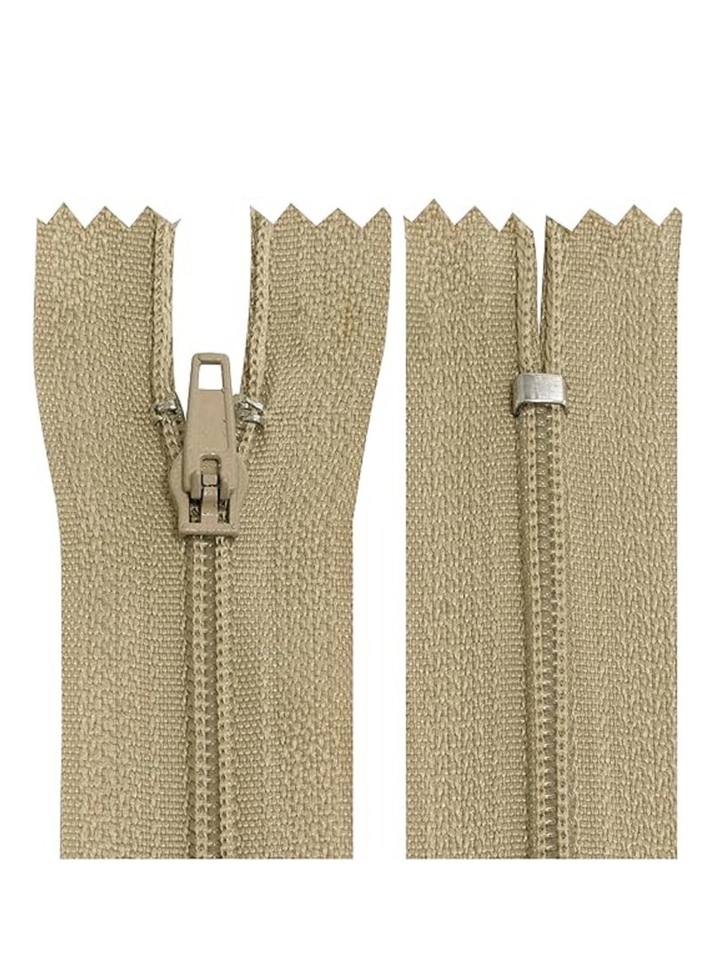 Set of 10 spiral zippers N°3 non-separable 18 cm nylon self locking metal slider dark beige colour sewing clothing haberdashery pants  - Image 1