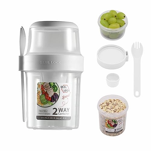Daasigwaa Breakfast On The Go Cups, Salad Cup To Go, Take And Go Yogurt Cereal Overnight Oats Snack Parfait Containers & Salad Dressing Holder With Fork For Lunch, Fruit & Vegetable Jar(White,29.5oz) - Image 1