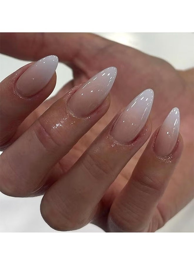 Jamal Stylish New Almond-shaped Nail Simple Design, Pink and White Gradient Colors,Fake Acrylic Nails With Glue Kit. - Image 1