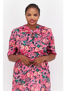 Hope & Ivy Women All Over Printed Casual Midi Dress, Pink Combo  - Image 2