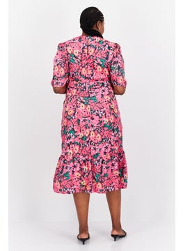Hope & Ivy Women All Over Printed Casual Midi Dress, Pink Combo  - Image 4